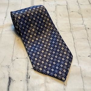 Men’s blue necktie flower like design little white and yellow GUC A Santoni